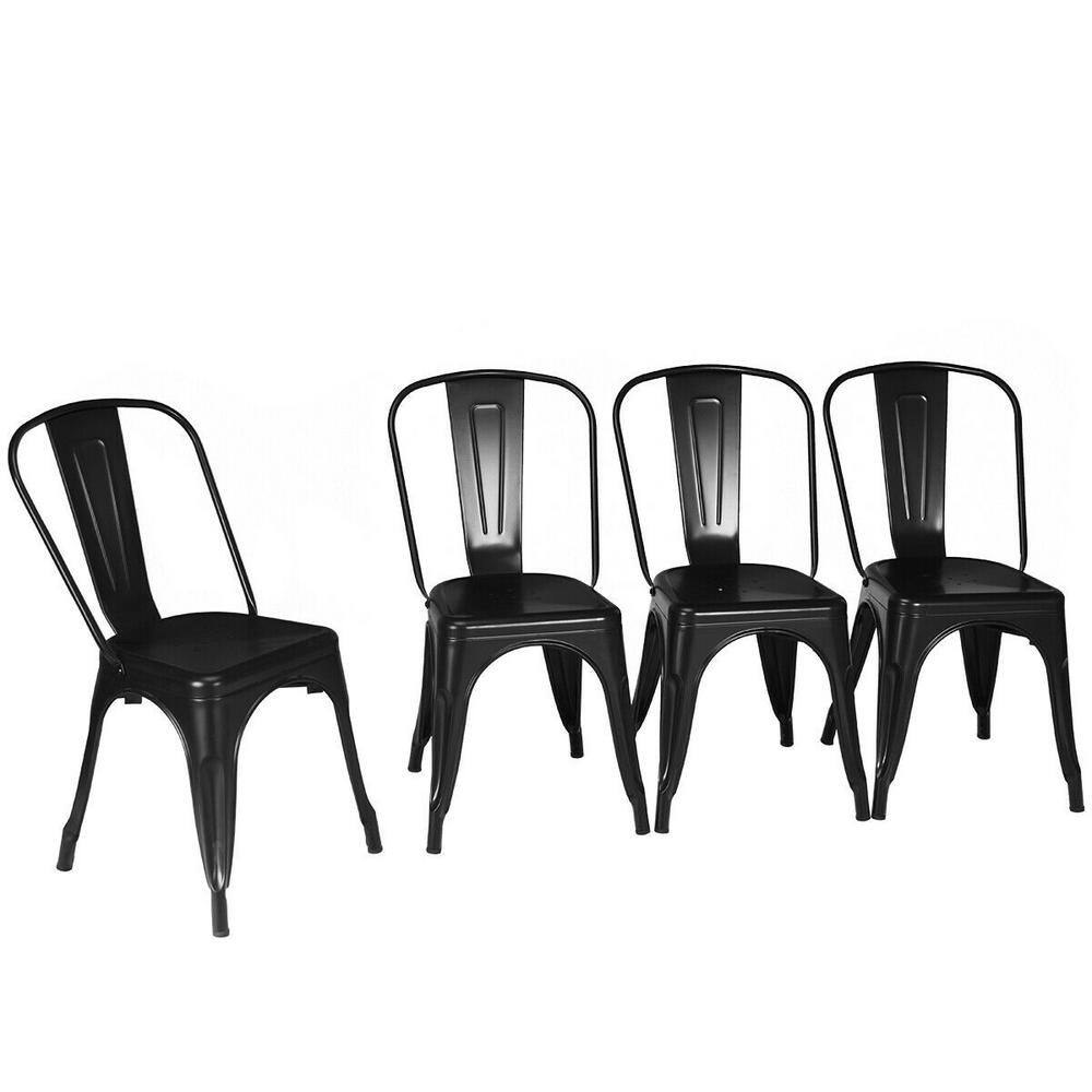 FORCLOVER Black Stackable Metal Dining Side Chairs Bar Stool with Ergonomic Backrest (Set of 4) W701-H61HBK