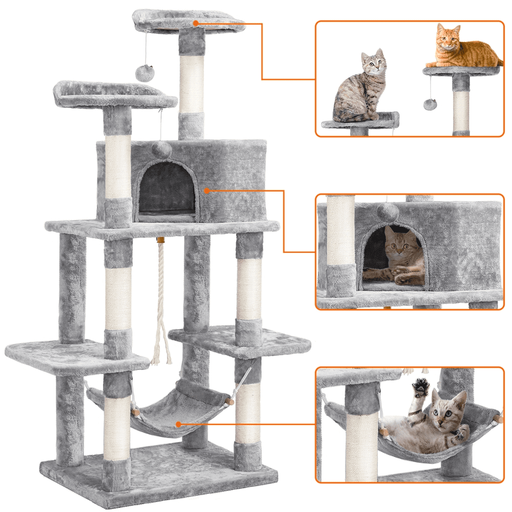 Topeakmart 59-in Cat Tree and Condo Scratching Post Tower， Light Gray