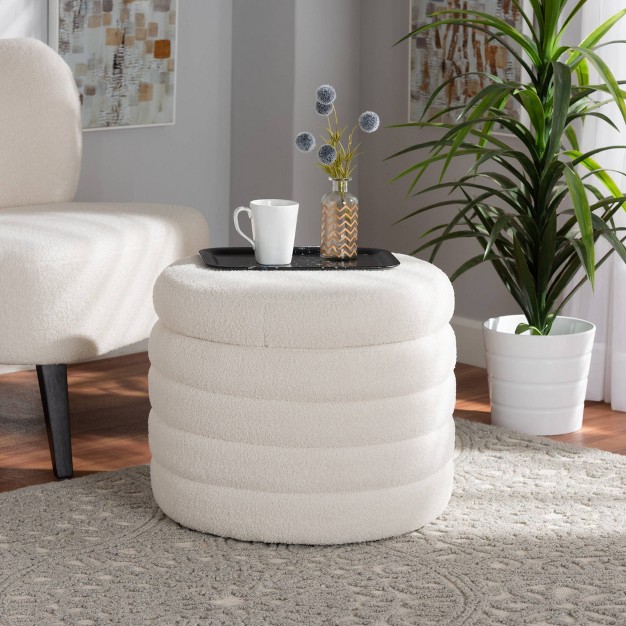 Tabitha Boucle Upholstered Storage Ottoman Ivory Baxton Studio