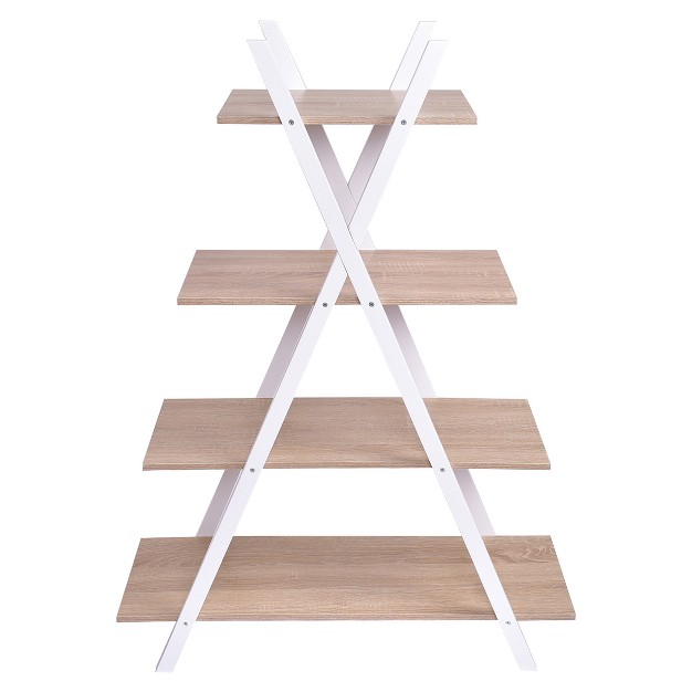 Tangkula X Shape Bookshelf Shelves 4 Tier A Ladder Storage Bookcase Display Home Office