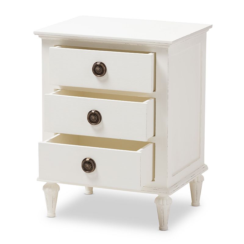 Baxton Studio Venezia Whitewash 3-Drawer Nightstand