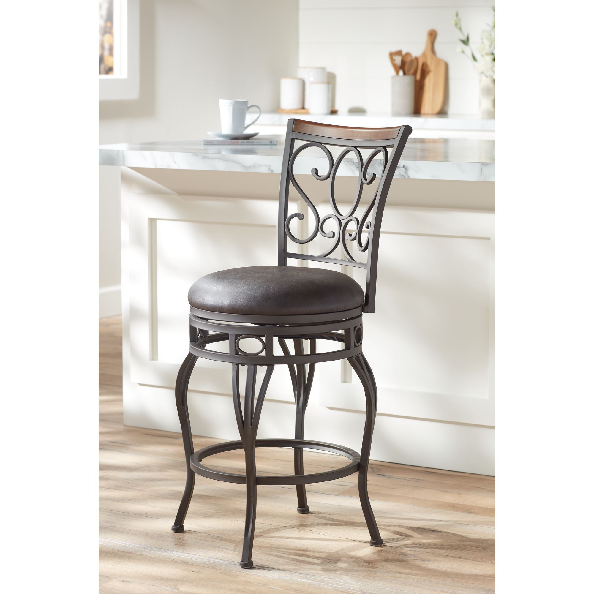 Kensington Hill Bronze Metal Swivel Bar Stool Brown 26 1/2 High Traditional with Backrest Footrest Kitchen Counter Height Island