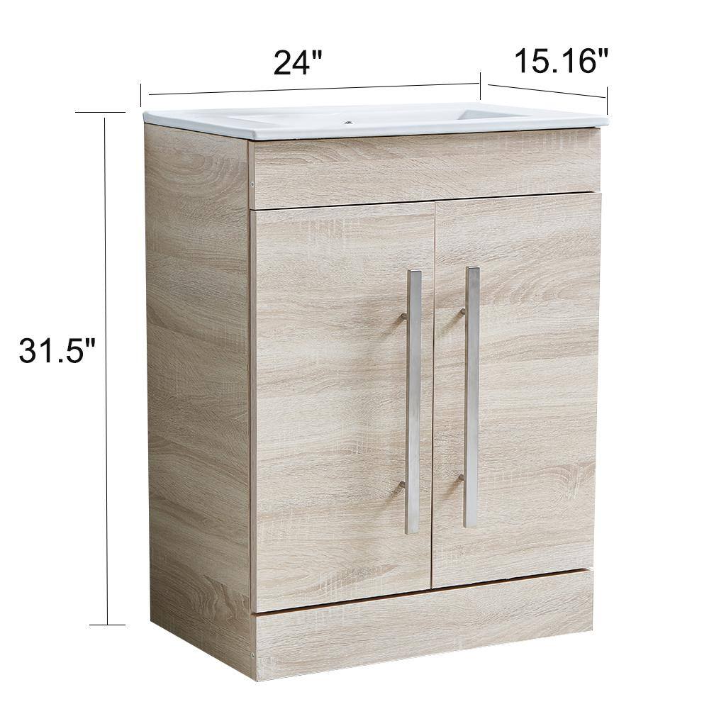 VC CUCINE 24 in. W x 15.16 in. D x 31 in. H Modern Bathroom Vanity in Grey Wood with Ceramic Top in White with White Sink US10DNS-MZ61E-410-1