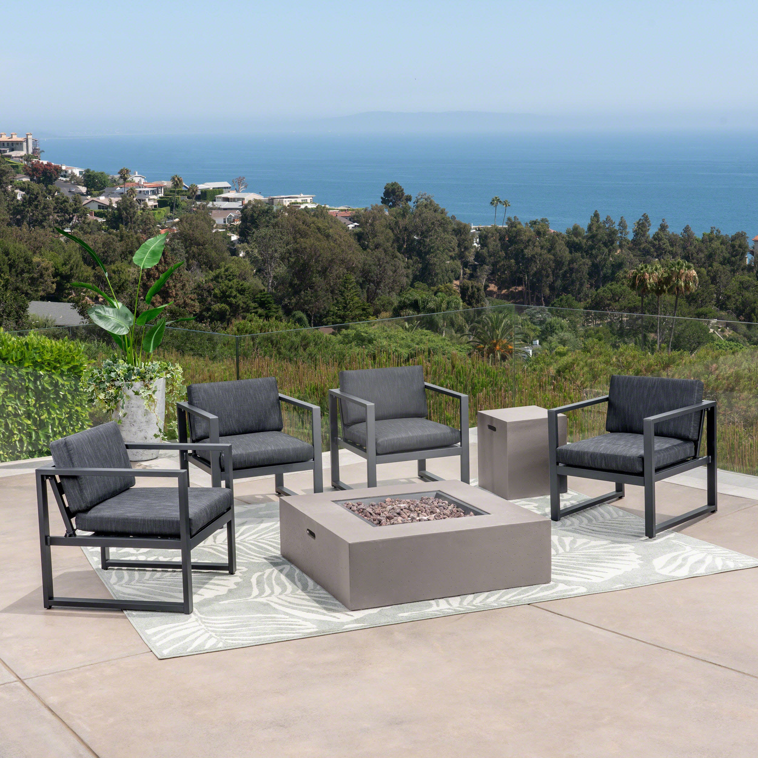 Nealie Outdoor 4-Seater Aluminum Chat Set with Fire Pit