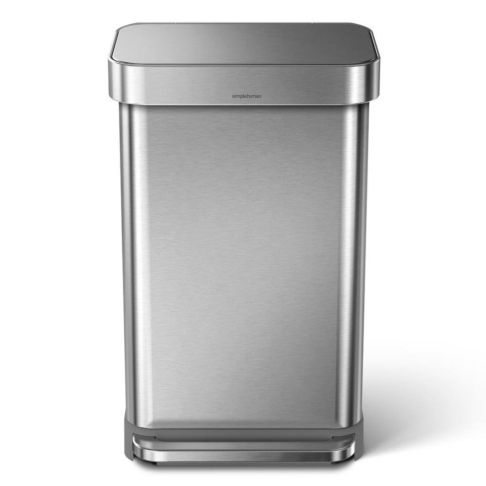 simplehuman 45-Liter Nano-Silver Clear Coat Brushed Stainless Steel Rectangular Liner Rim Step-On Trash Can CW2024