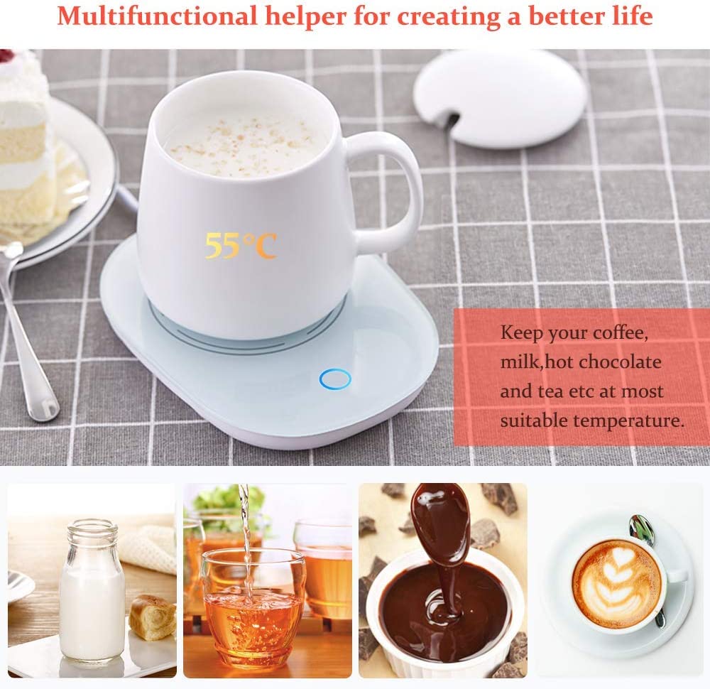 YEVIOR Coffee Cup Warmer for Desk With Touch Screen 3 Temperature Control Mug Warmer for Office Home Use，Cup Warmer Plate for Coffee， Milk， Tea， Water(White)