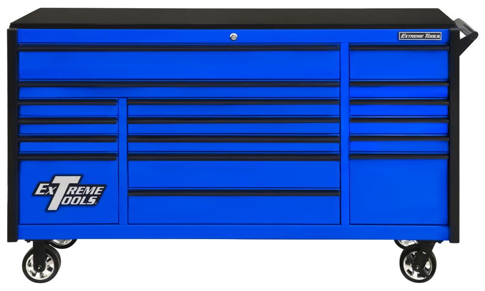 DX Series 72 17 Drawer Deep Roller Cabinet ; Blue with Black Drawer Pulls ;