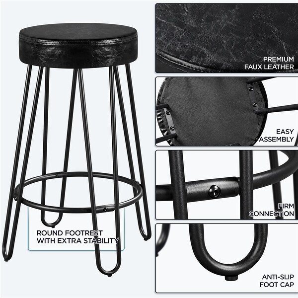 Yaheetech 2pcs Faux Leather Counter Stools with Round Backless Seat