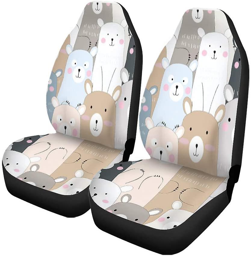 Set Of 2 Car Seat Covers Vintage Cute Lovely Blue Grey Pastel Baby Bear Universal Auto Front Seats Protector Fits For Car，suv Sedan，truck