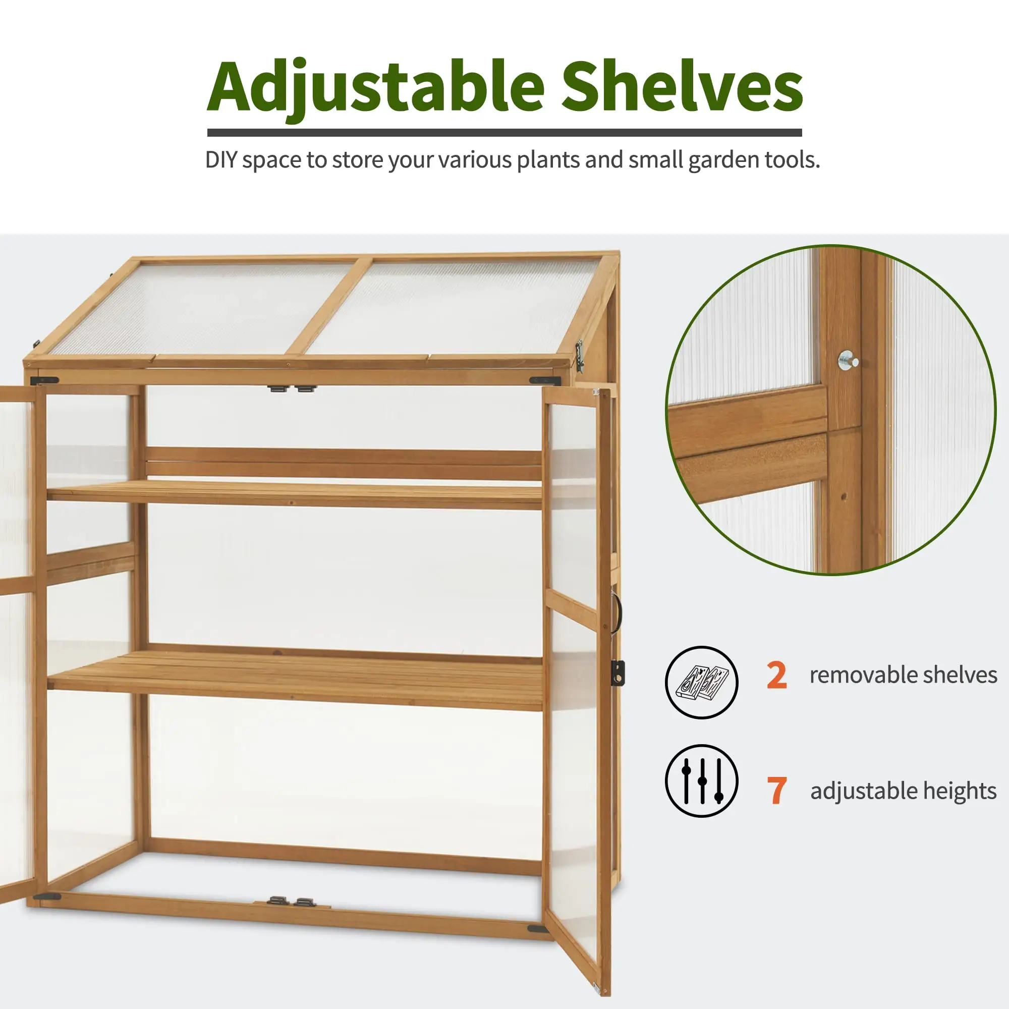 Cold Frame Greenhouse  Large Wooden Greenhouse Cabinet  Garden Cold Frame with Adjustable Shelves for Outdoor