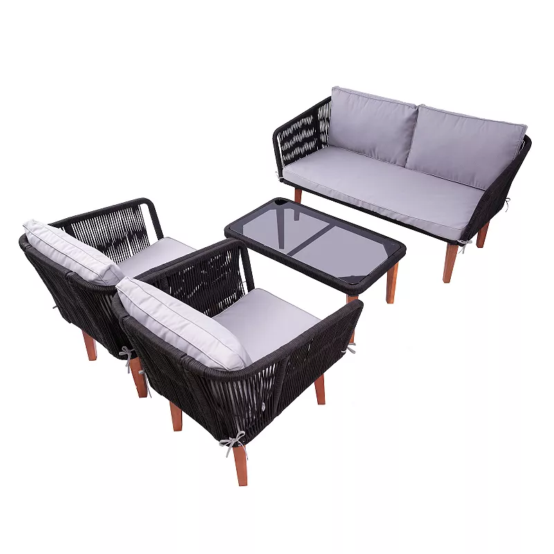 Dukap Fassano Rope Loveseat， Chair and Coffee Table 4-piece Set