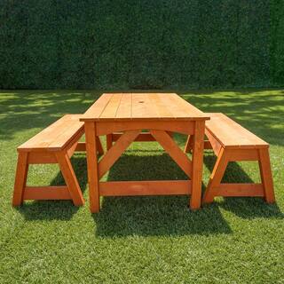 SPORTSPOWER Kids Natural Wooden Picnic Table with Separated Benches WP-771