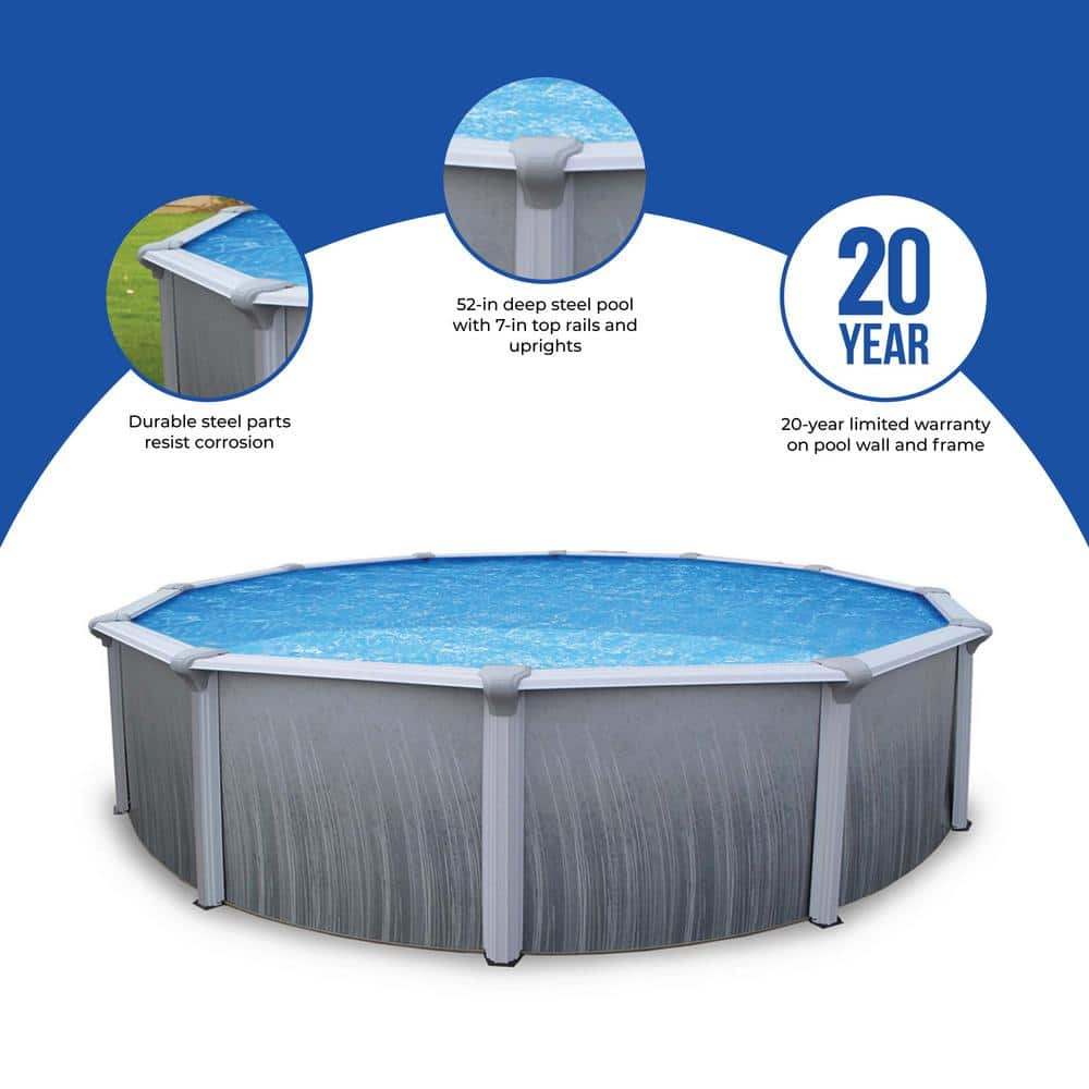 Blue Wave Martinique 24 ft. Round x 52 in. Deep Metal Wall Above Ground Pool Package with 7 in. Top Rail NB3115