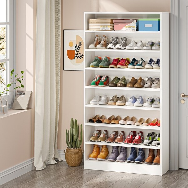 Shoe Cabinet，9 Tiers Tall Shoes Storage Rack Cabinets，Wood Shoe Stand with Open Shelf for Entryway - - 37162242