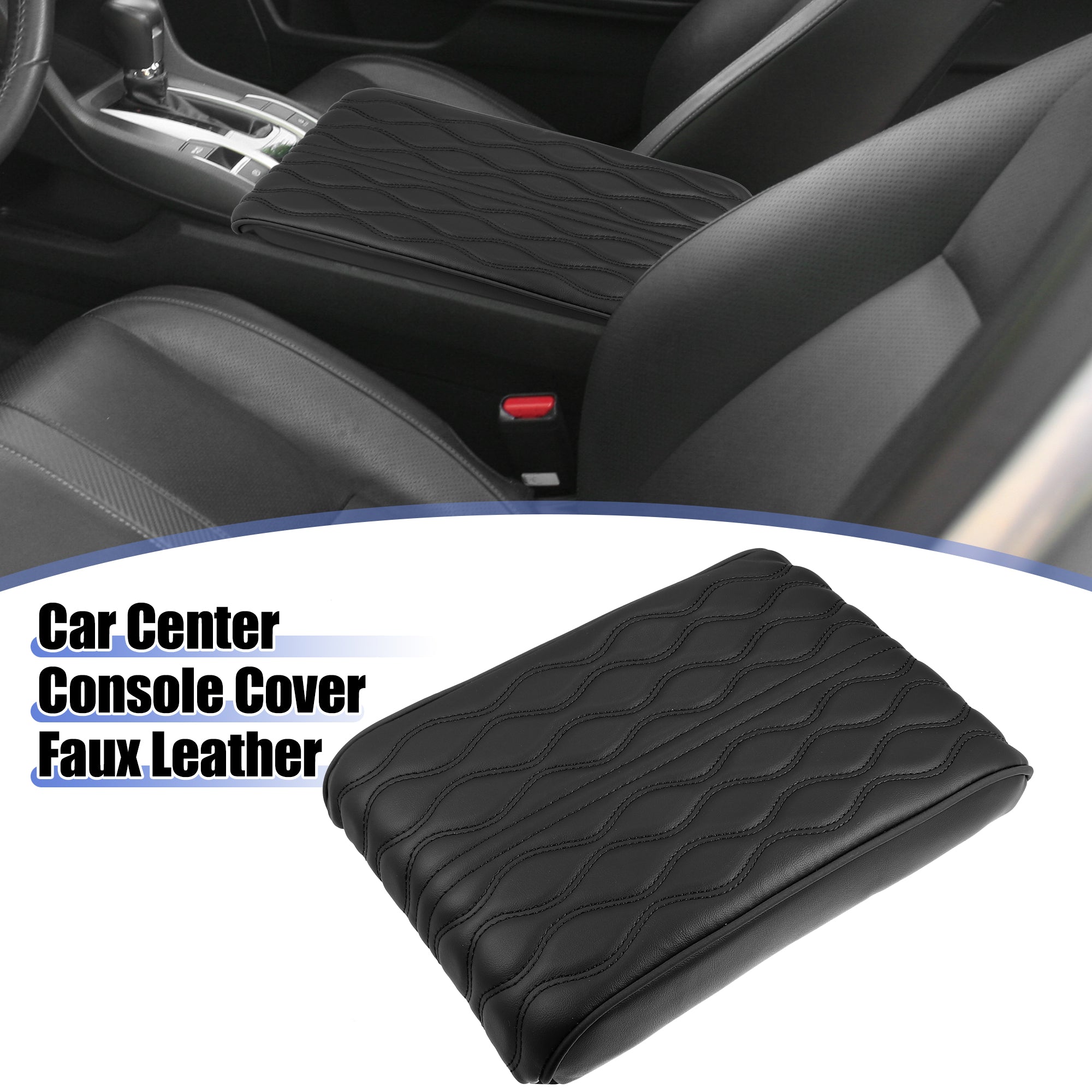 Auto Armrest Cushion Cover Center Console Box Pad Waterproof Faux Leather Cushion Pad Protector Universal Black