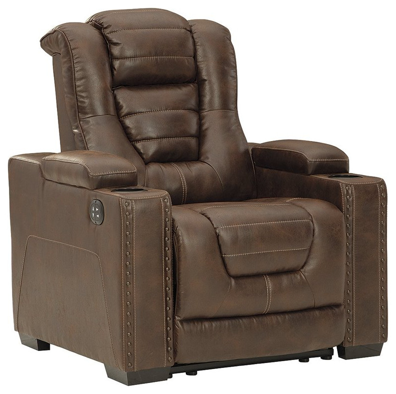 Ashley Furniture Owner  x27s Box Faux Leather Power Recliner in Thyme   Contemporary   Recliner Chairs   by Homesquare  Houzz