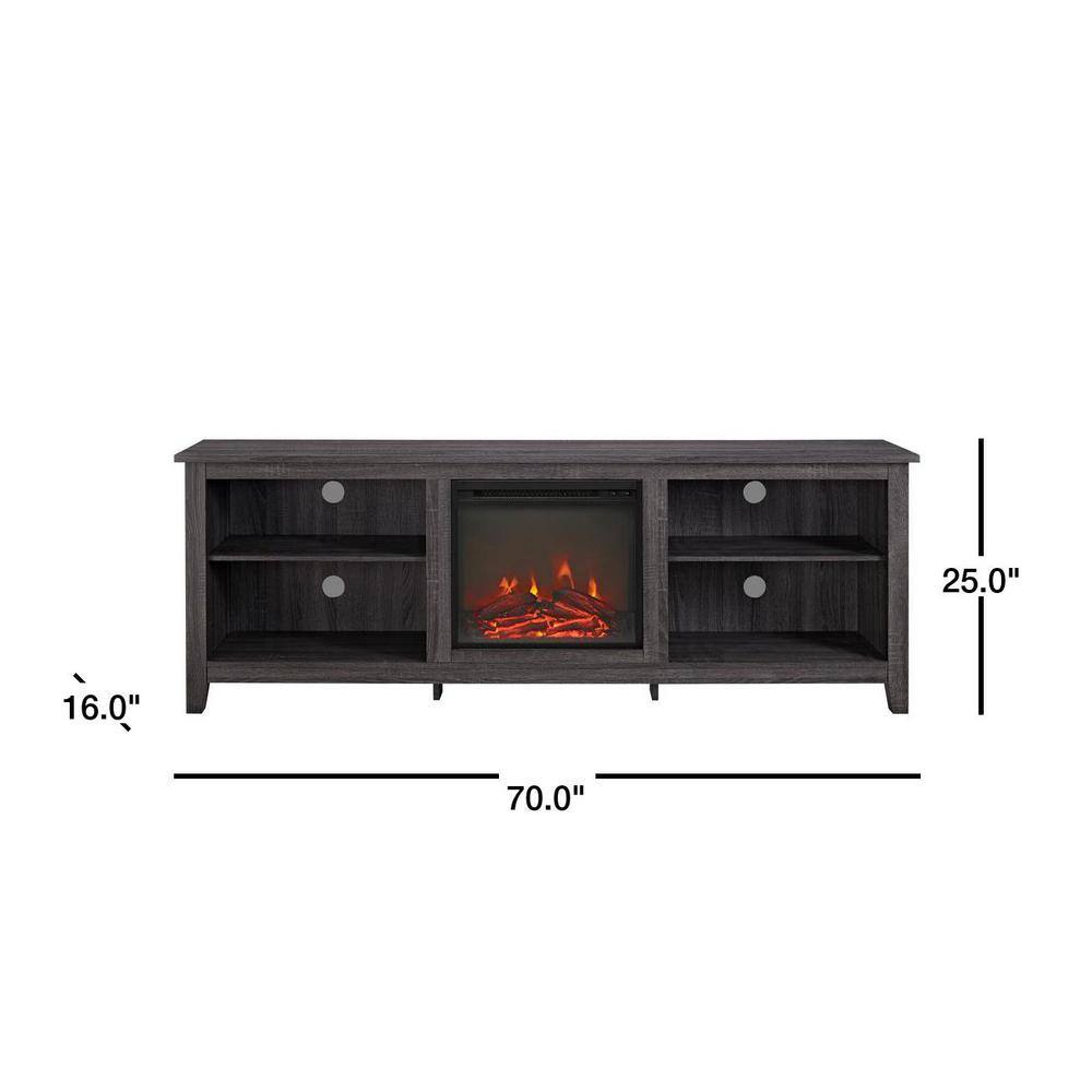 Walker Edison Furniture Company 70 in. Wood Media TV Stand Console with Fireplace - Charcoal HD70FP18CL