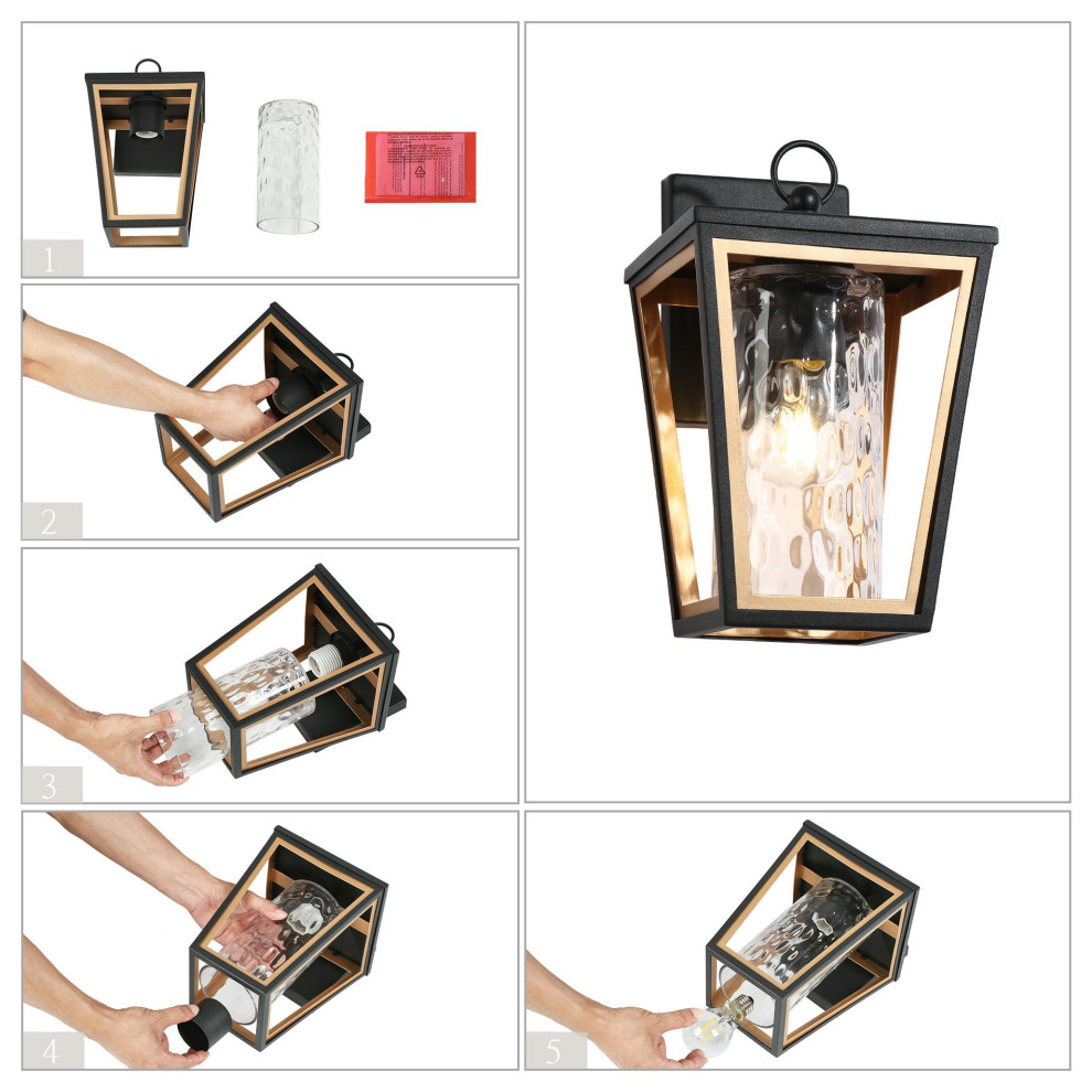 LNC 1 Light Matte Black and Gold Glass Modern Outdoor Wall Light   Modern   Outdoor Wall Lights And Sconces   by LNC  Houzz