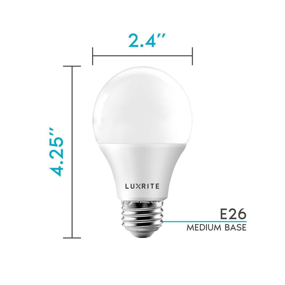 LUXRITE 60-Watt Equivalent A19 Dimmable LED Light Bulb Enclosed Fixture Rated 3000K Warm White (48-Pack) LR21421-48PK