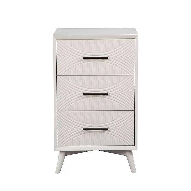 Three Drawers Mahogany Wood Small Chest with Splayed Legs， White