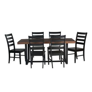 Welwick Designs 7-Piece MahoganyBlack Farmhouse Dining Set Seats 6 HD9421