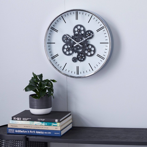 X 16 quot Round Metal Wall Clock With Functioning Gear Center Black white Olivia amp May