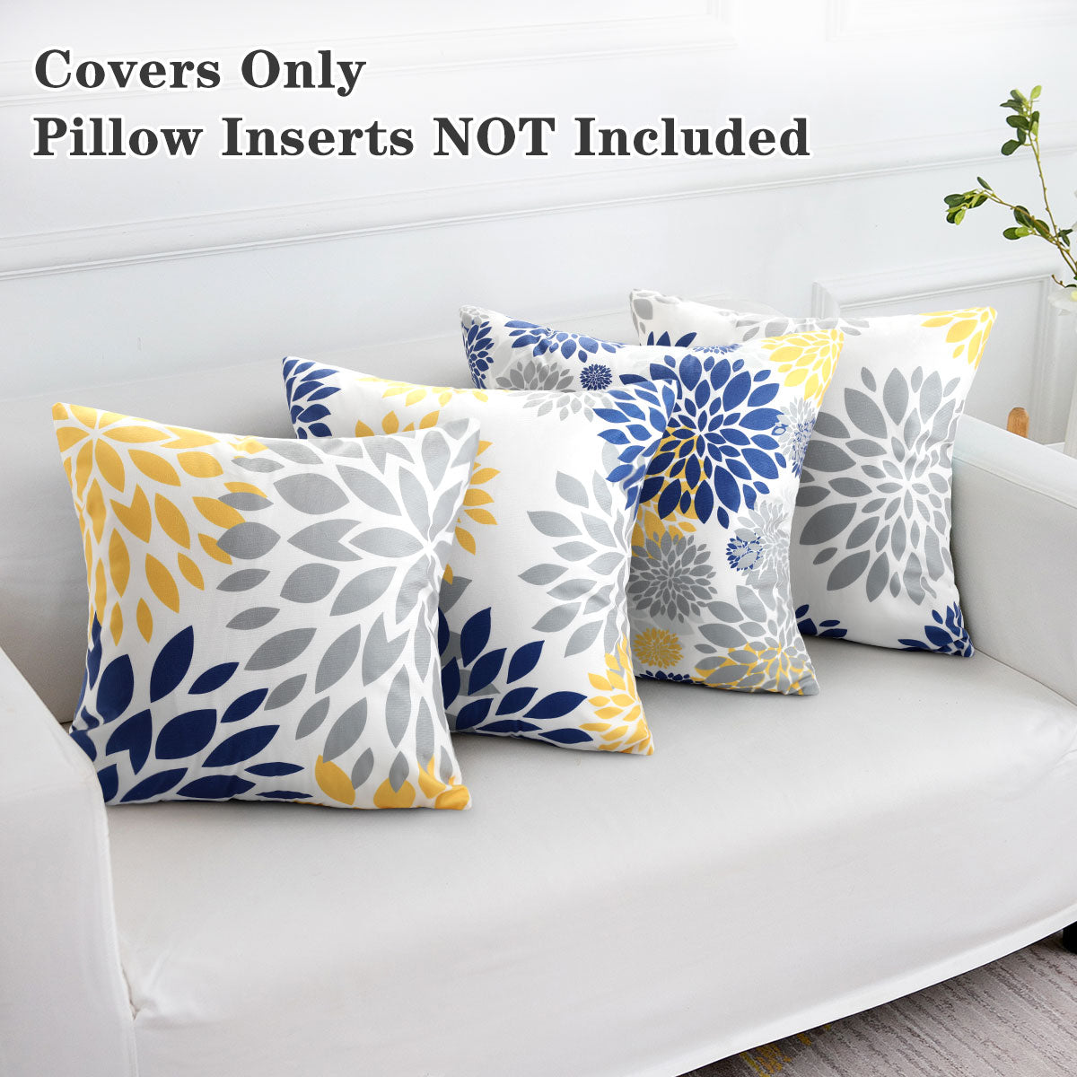 Throw Pillow Covers 18x18 Set of 4 Decorative Throw Pillow Case Cushion Cover Velvet Modern Cozy Square Cushion Case Set for Couch Living Room Farmhouse Outdoor Home Decoration(Yellow Flower Pattern)