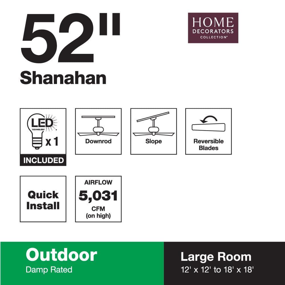 Home Decorators Collection Shanahan 52 in IndoorOutdoor LED Bronze Ceiling Fan with Light Kit Downrod and Reversible Blades