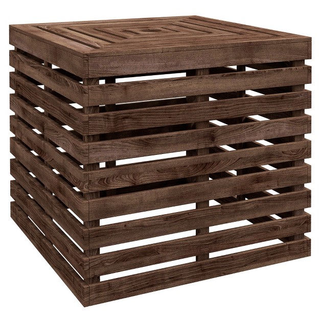 Outsunny 2 in 1 Outdoor Storage Box For Umbrella Base Coffee End Table Wooden Patio Umbrella Stand Table Brown