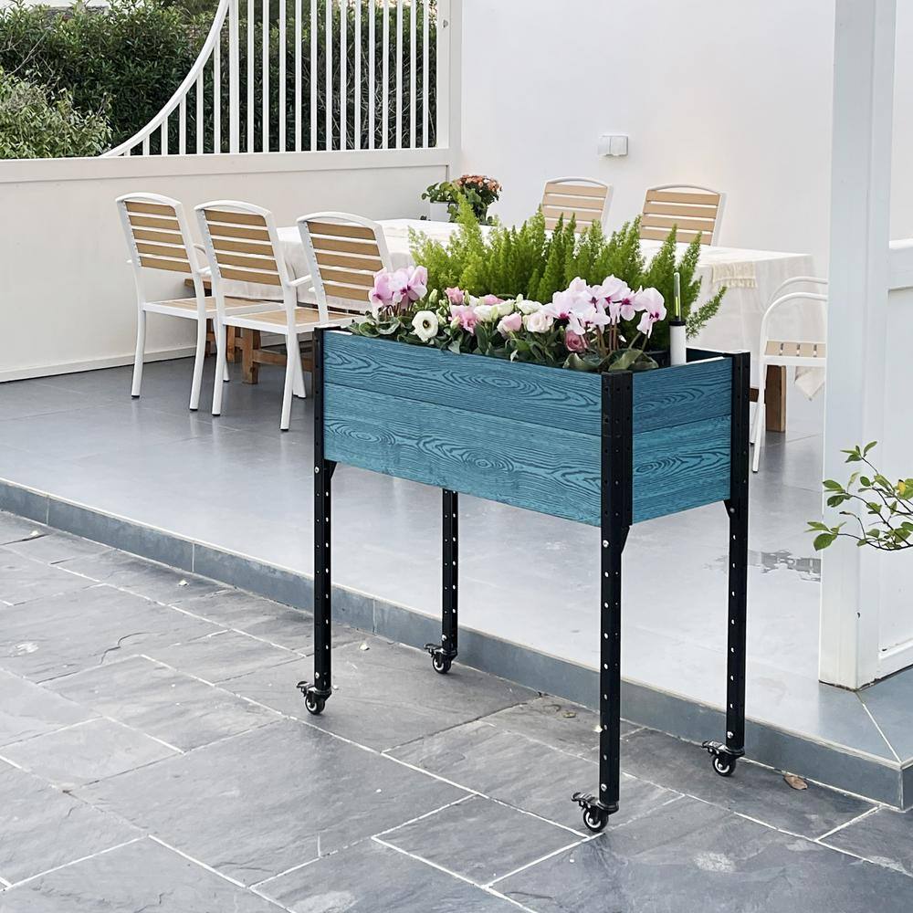 EverBloom 18 in. D x 36 in. H x 36 in. W Blue and Black Composite Board and Steel Self-watering Mobile Elevated Planter S333618WB