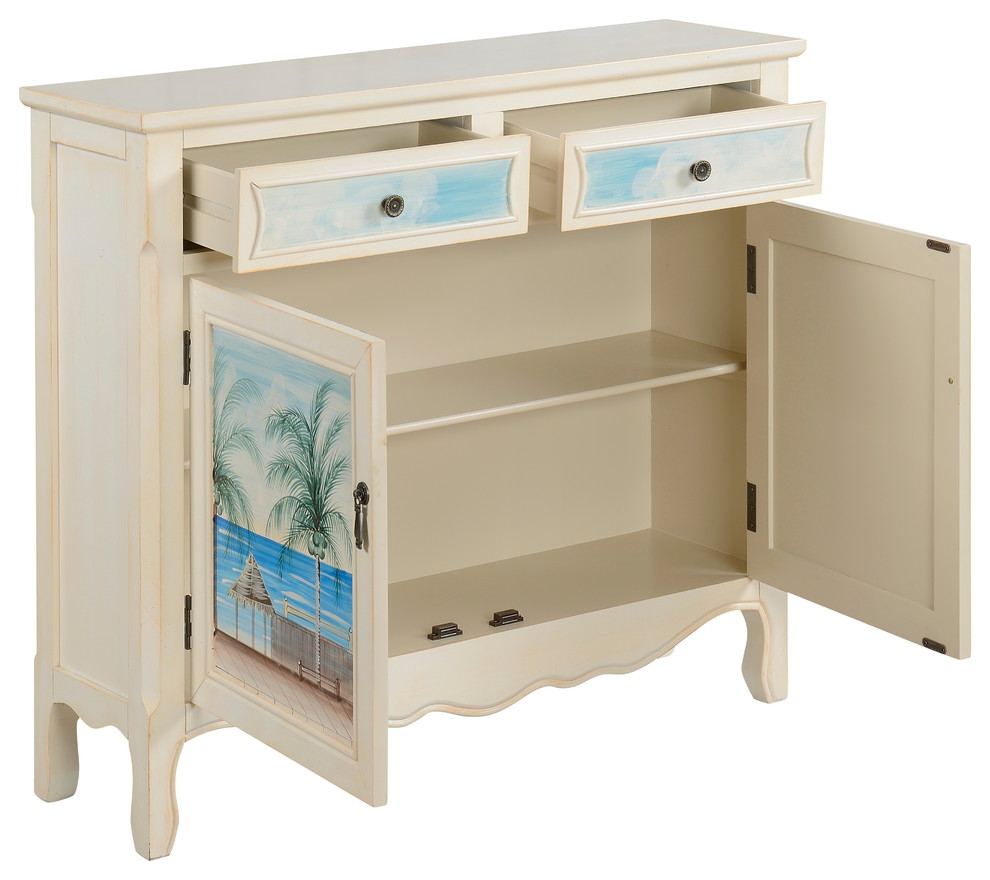 Seascape Cupboard  Creamy White Wash   Tropical   Accent Chests And Cabinets   by Homesquare  Houzz