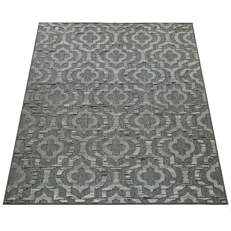 Dark Grey Outdoor Rug with Modern Moroccan Ornament Pattern for Patio