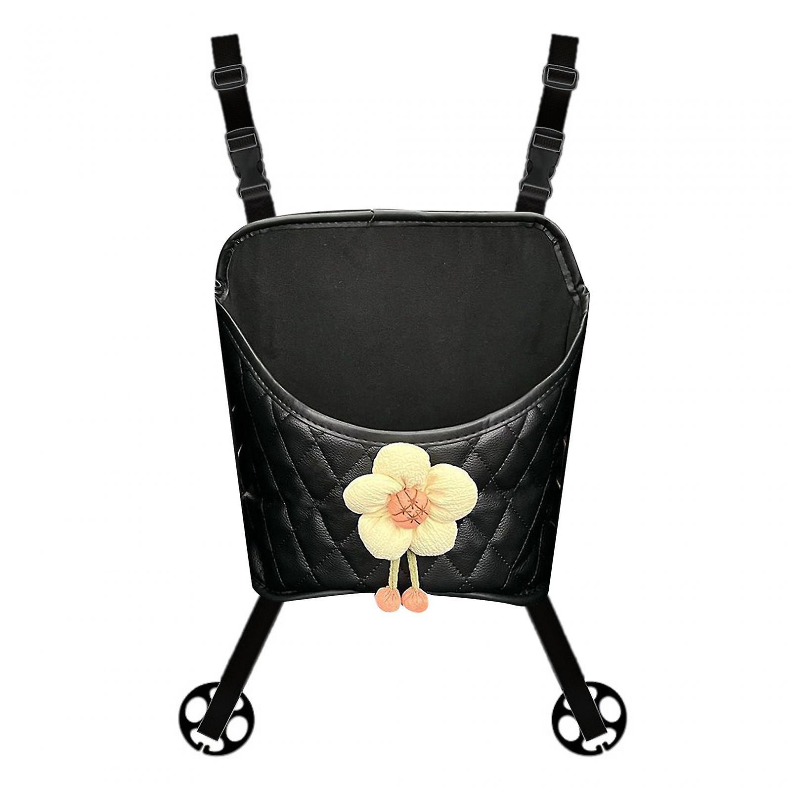 Auto Organizer Large Capacity Car Purse Holder For Cup Cosmetic Sundries Black Flower