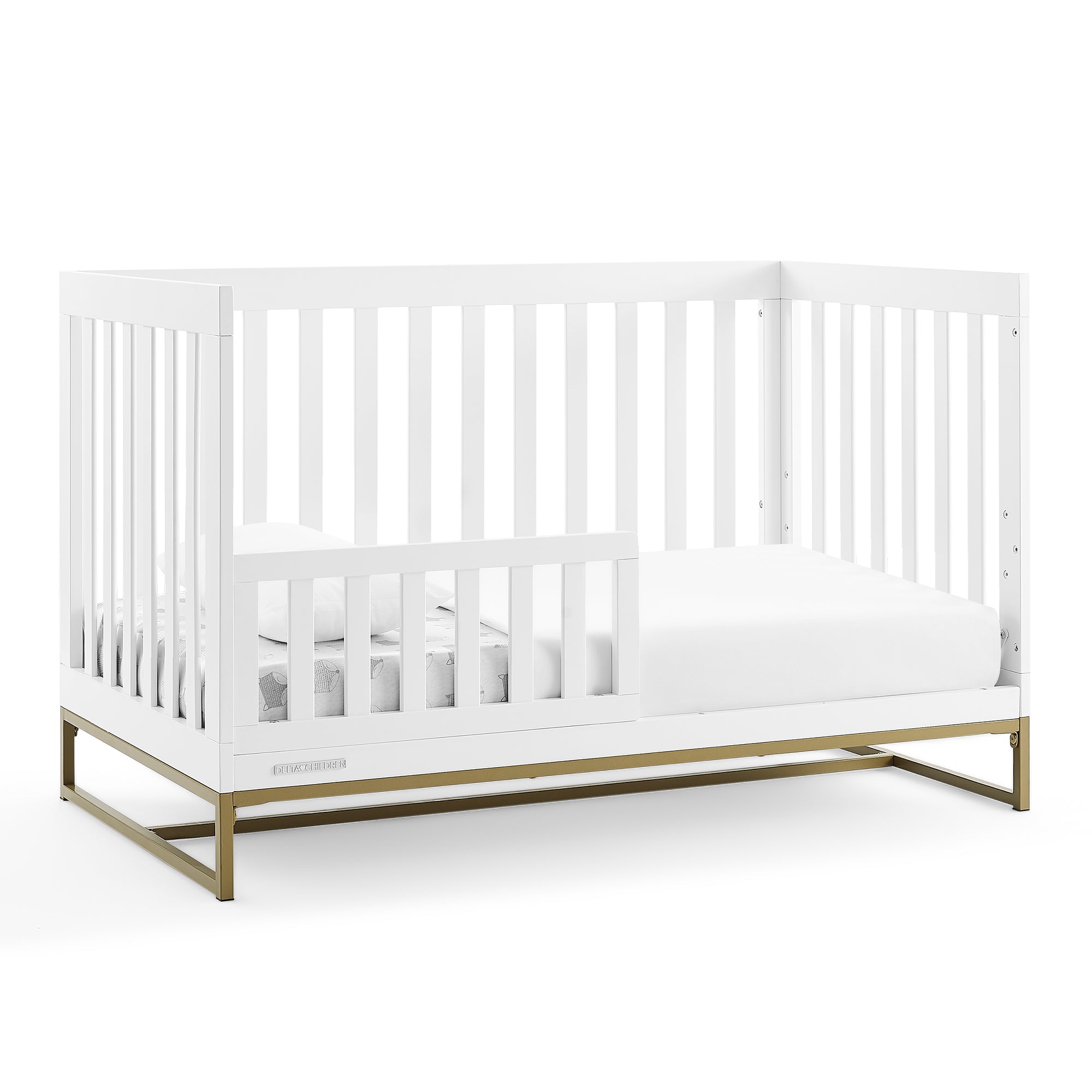 Delta Children Jade 4-in-1 Convertible Baby Crib - Greenguard Gold Certified, Bianca White/Bronze