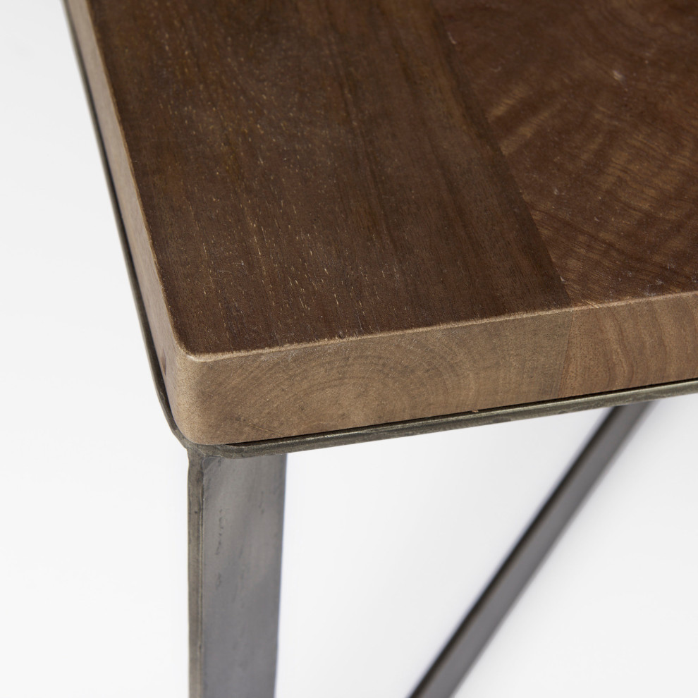 Faye Medium Brown Wood With Antique Nickel Metal Base Square Coffee Table   Industrial   Coffee Tables   by Mercana  Houzz