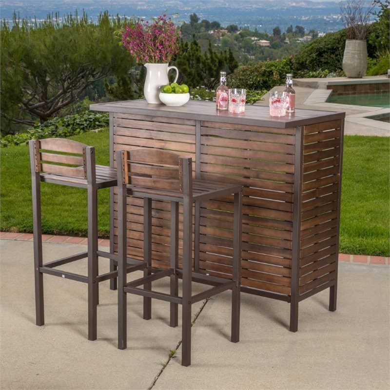 Noble House Milos Acacia Wood Bar Set in Dark Brown   Transitional   Outdoor Pub And Bistro Sets   by Homesquare  Houzz