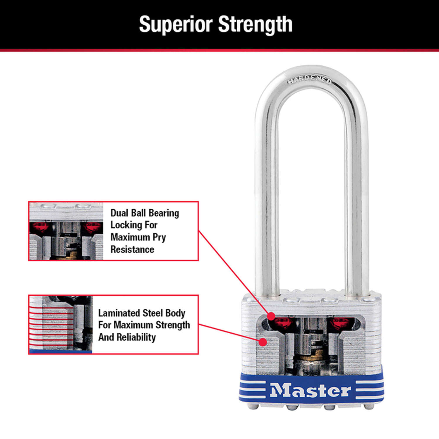 Master Lock 4-11/16 in. H X 1-3/4 in. W Laminated Steel Double Locking Padlock Keyed Alike