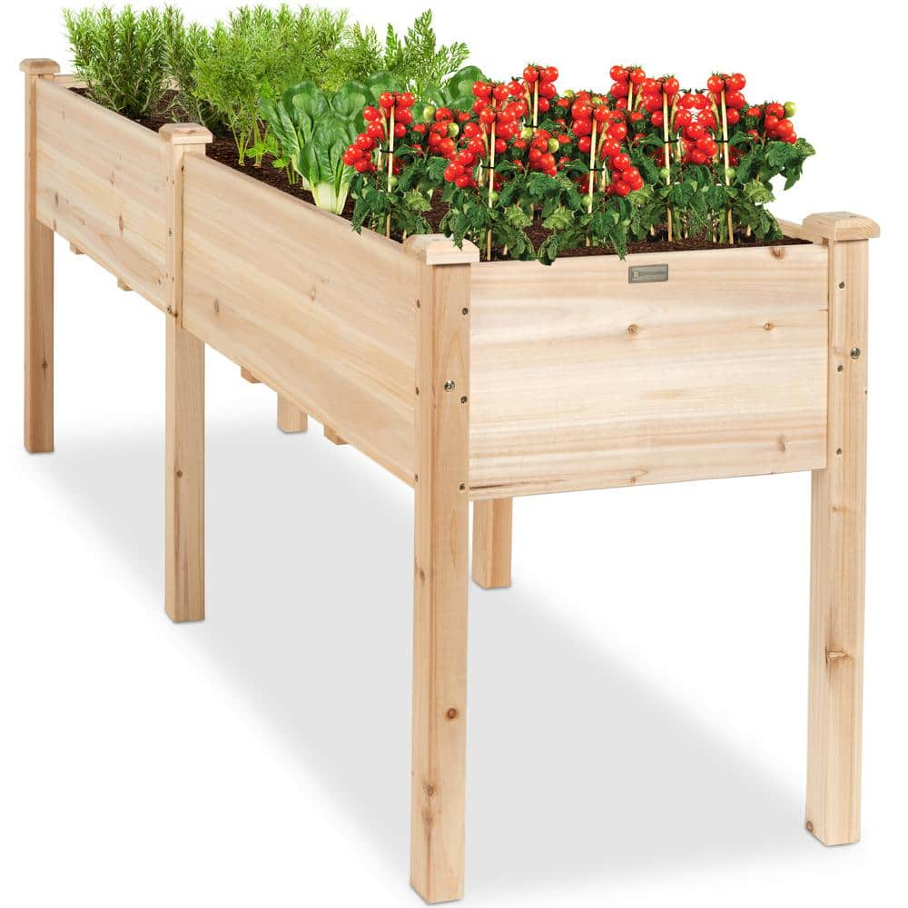 Best Choice Products 6 ft. x 2 ft. x 2.5 ft. Raised Garden Bed， Elevated Wooden Planter Box Stand for Backyard， Patio with Divider Panel SKY6152