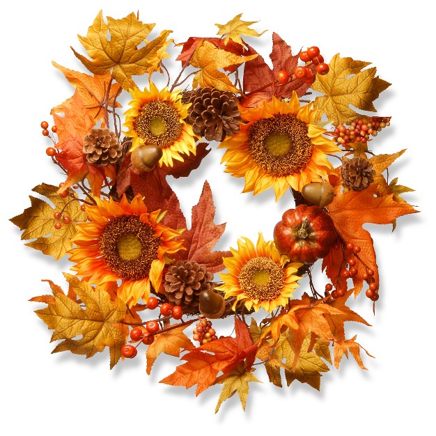 National Tree Company Sunflower Wreath With Pumpkin Orange (22