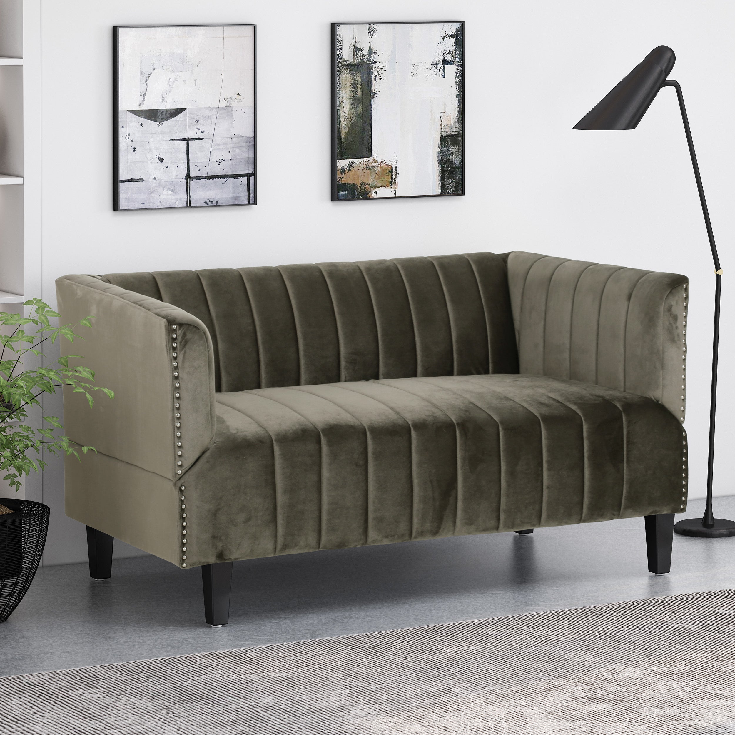 Masie Contemporary Channel Stitch Velvet Settee