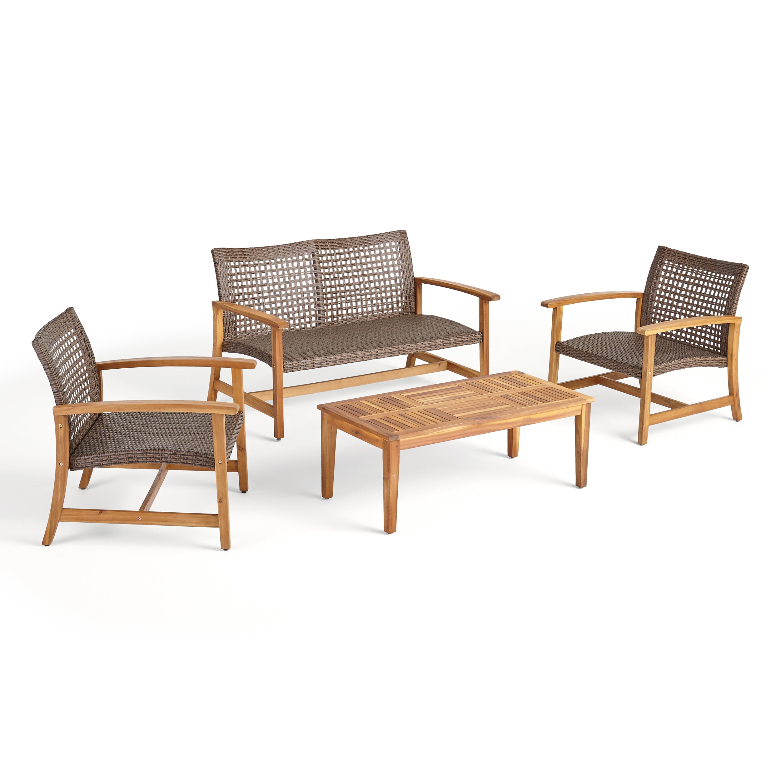 Spring Spender Outdoor 4 Piece Wood and Wicker Chat Set