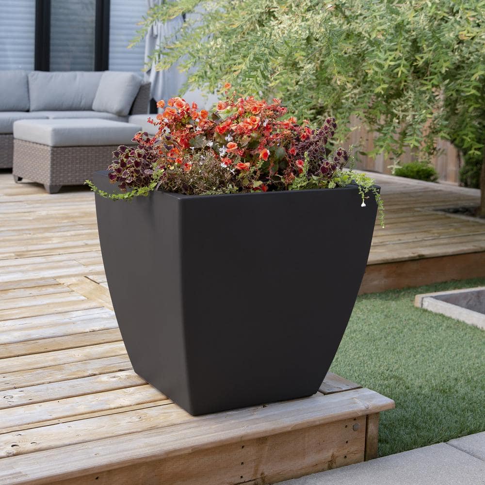 Mayne Kobi 24 in. x 24 in. Black Polyethylene Self-Watering Planter 8889-B