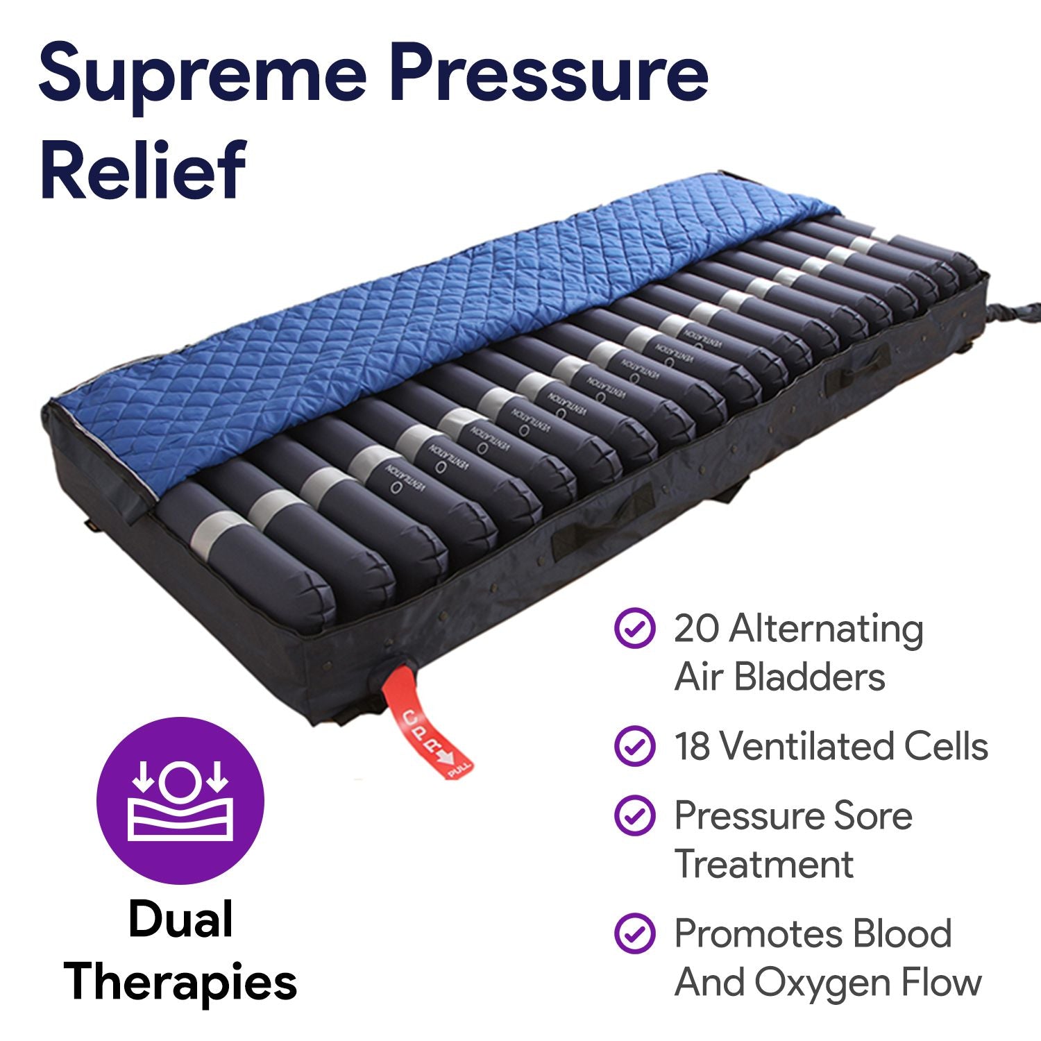 Proheal Low Air Loss Alternating Pressure Air Mattress with Pump  - Stages I-III - Bed Size: 36” x 80” Bed Thickness: 8 inch