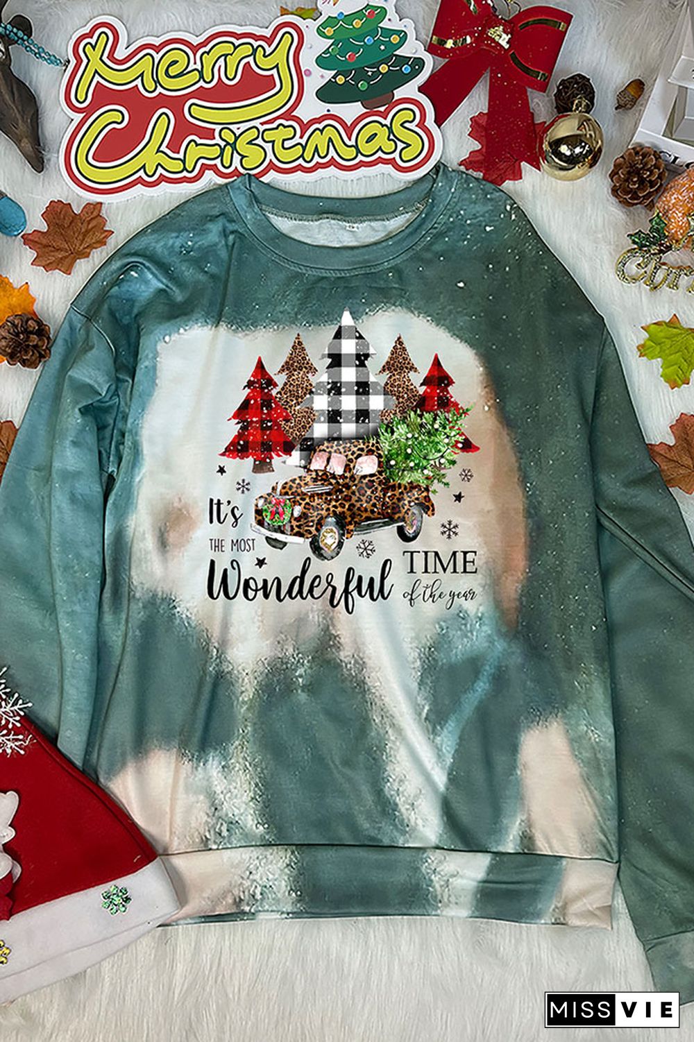 Christmas Pattern Print O-neck Sweatshirt Women Wholesale