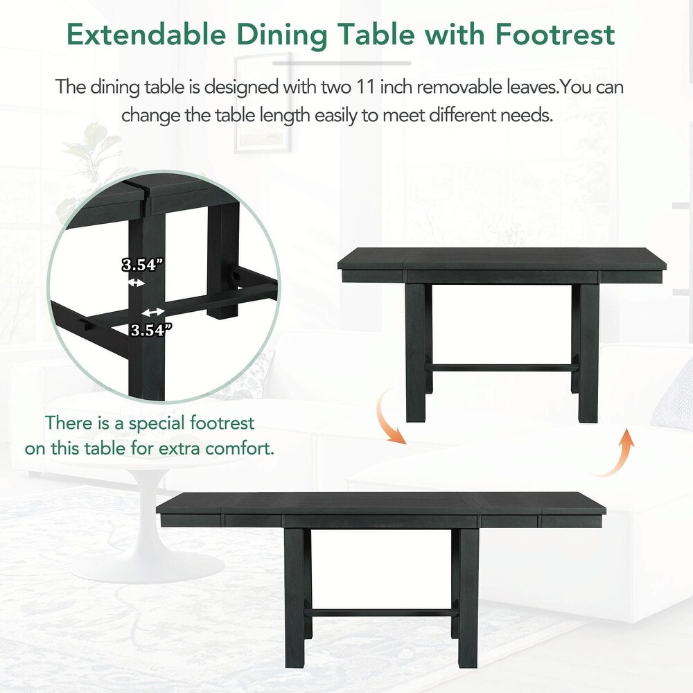 Extendable Dining Table Set with Chairs  Bench  and Footrest (6 Piece)