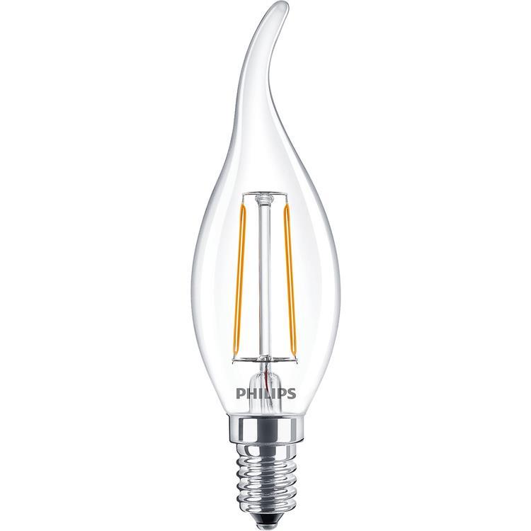 Philips 929001238492 Classic LED Bent Tip Candle 2W (25W) BA35 E14 Clear Filament 2700k Warm White