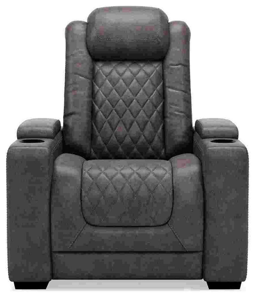 Power Recliner With Adjustable Headrest and Cup Holders  Gray   Transitional   Recliner Chairs   by VirVentures  Houzz