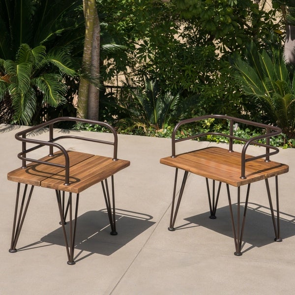 Zion Outdoor Industrial Acacia Wood Club Chair (Set of 2) by Christopher Knight Home - Overstock - 20523619