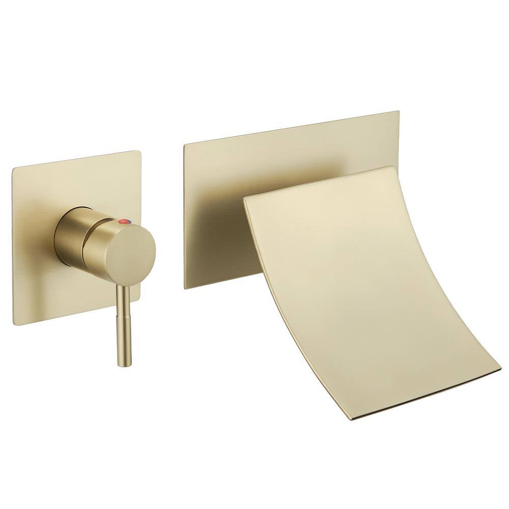 BWE Single Handle Wall Mount Spout Waterfall Bathroom Faucet in Brushed Gold A-93007-BG