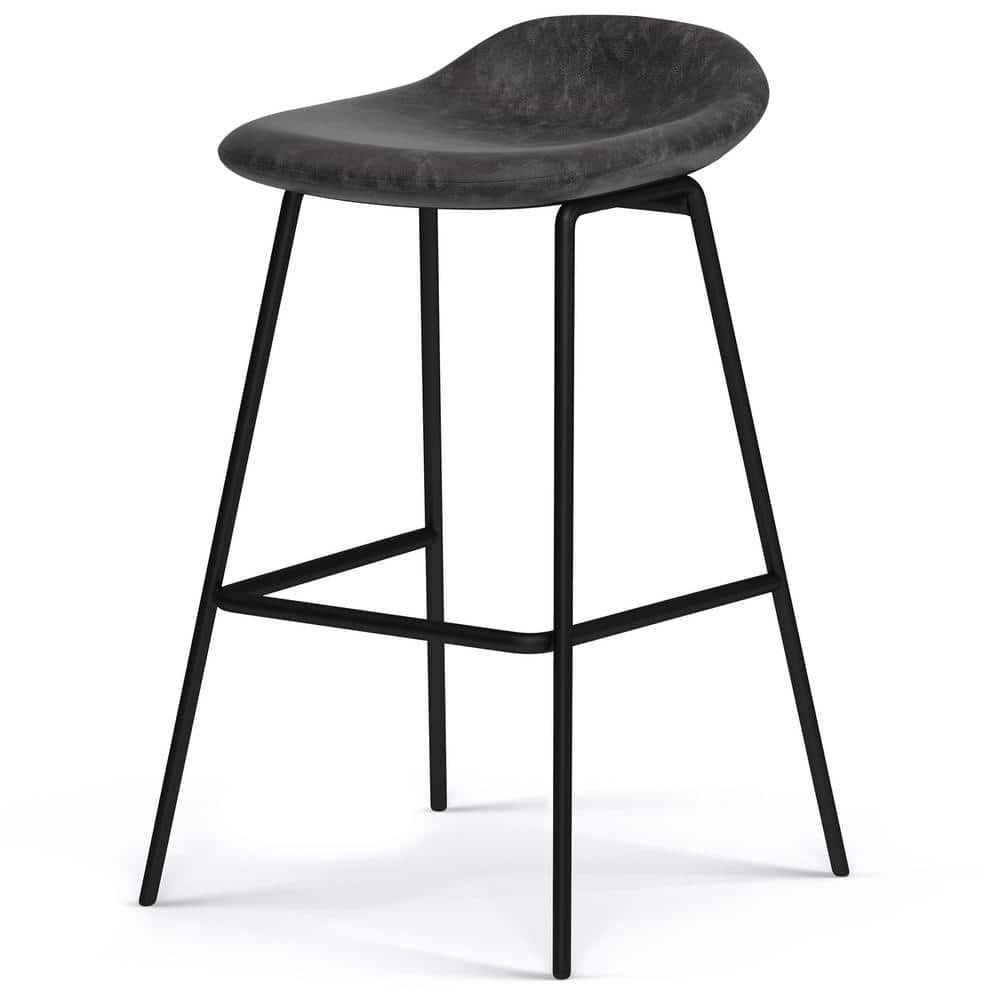 Simpli Home Dafney 31.5 in. Distressed Charcoal Grey Bar Metal Stool (Set of 2) AXCDAFBS-DCG